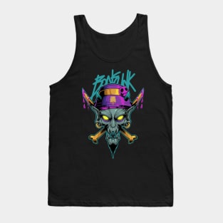 Groovy funky punk zombie head mascot design Tank Top